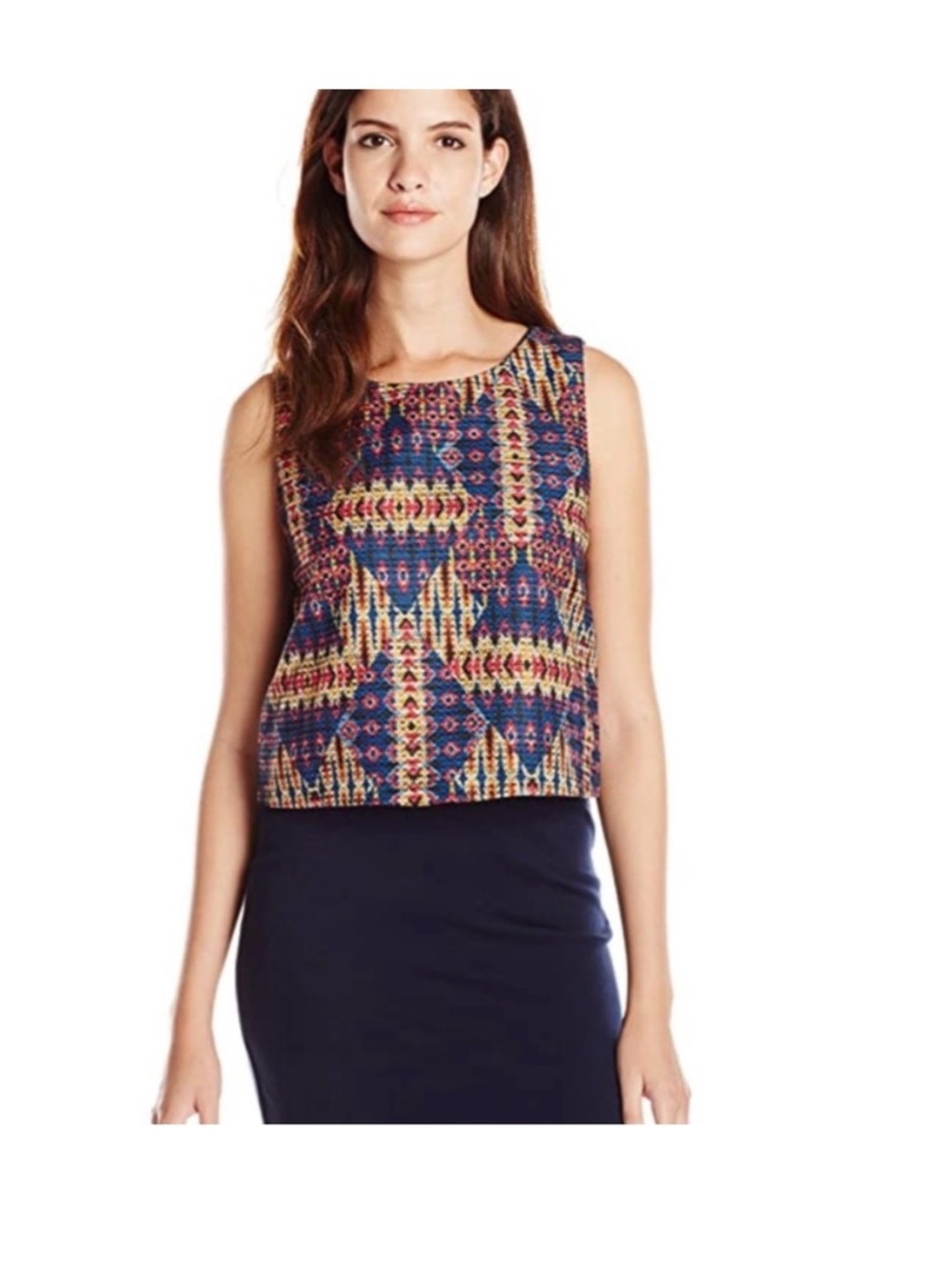 Sam Edelman Multicolor Geometric Print Sleeveless Crop Top